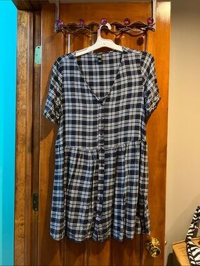 Target Navy and White Plaid Short-Sleeve Mini Dress